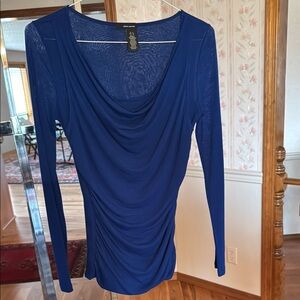 DKNY Blue Ruched Long Sleeve Blouse